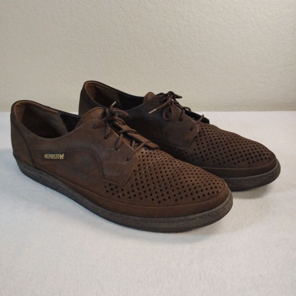 Mephisto Air-Jet Men's 12 Brown Leather Perforated Lace Up Walking Shoes